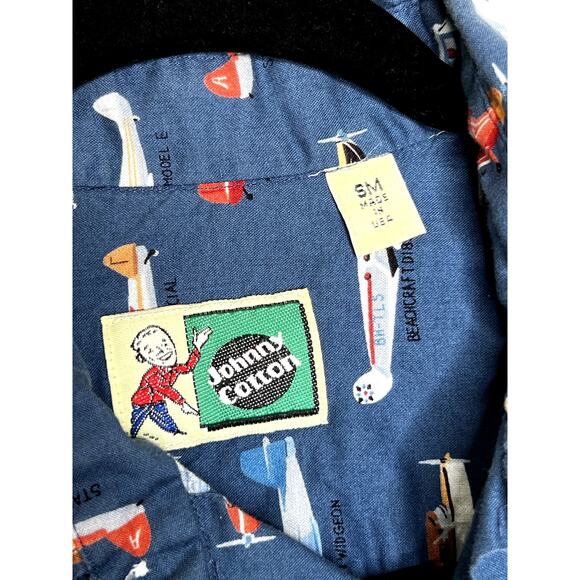 Vintage JOHNNY COTTON Aviation planes print long sleeved shirt SIZE SMALL - Picture 2 of 6